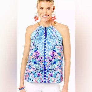 LILLY PULITZER Isa Halter Top  Multi Hidden Treasure Engine Top L NWT